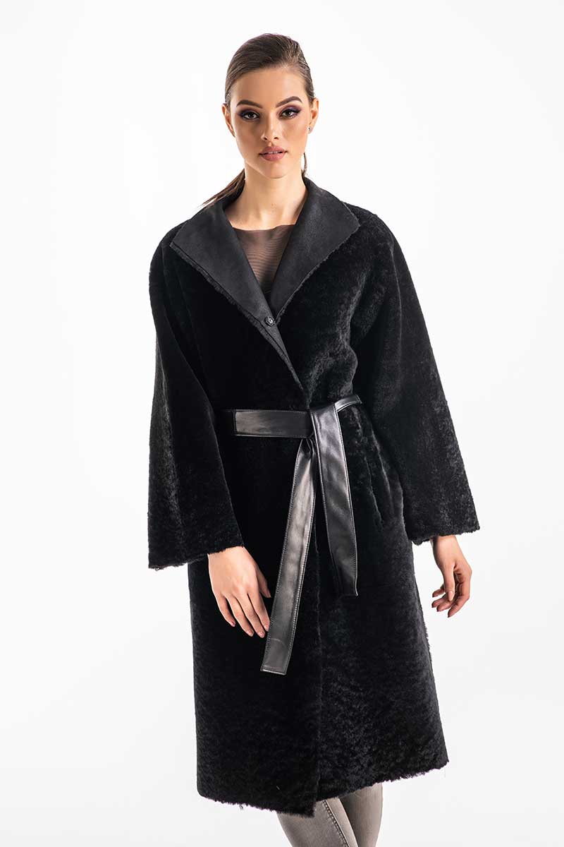 Palton din blana de miel reversibil 2004 – Negru vesa.ro