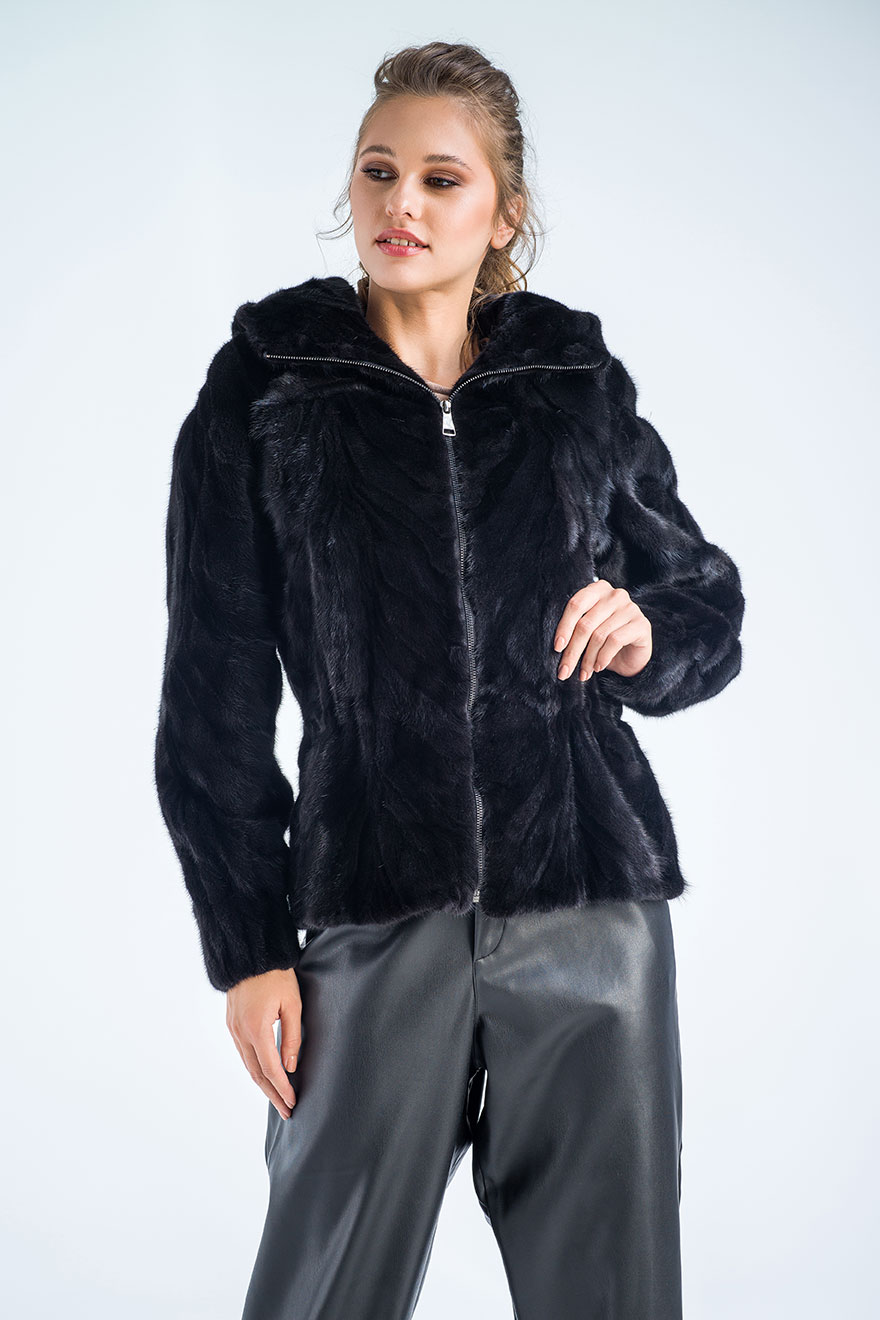 Jachetă din blană de nurcă pentru femei 2028 – Negru vesa imagine noua 2022
