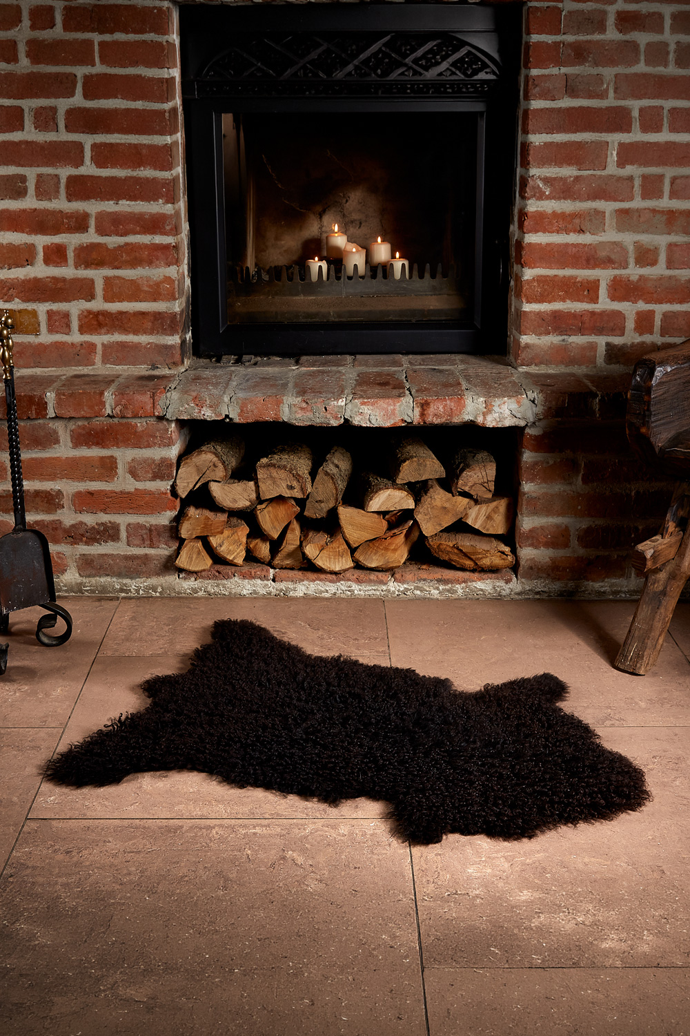 Covor de blană naturală neagră cu fir lung pentru decor interior 992 negru - 1