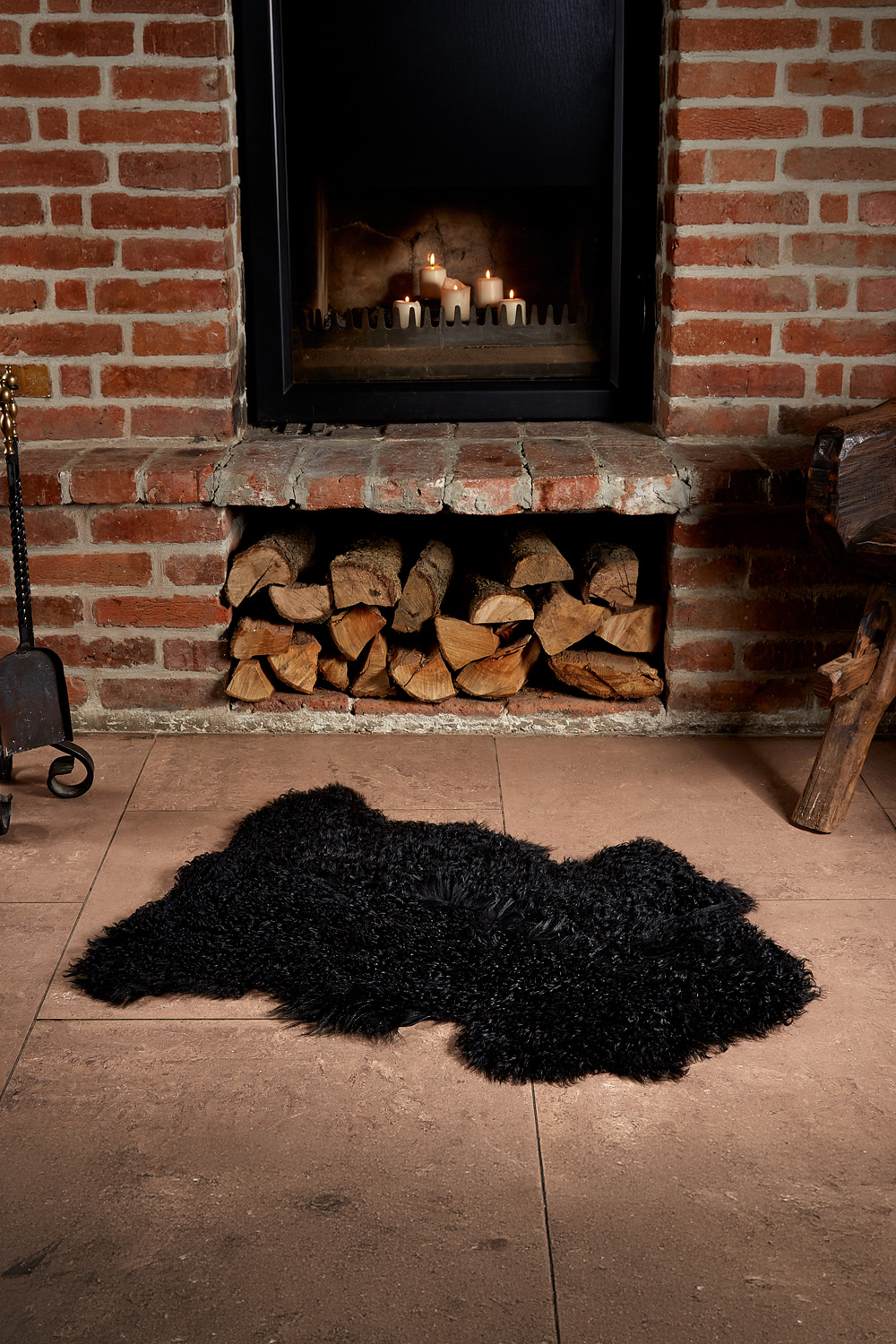 Covor de blană naturală neagră cu fir lung pentru decor interior 992 negru - 2