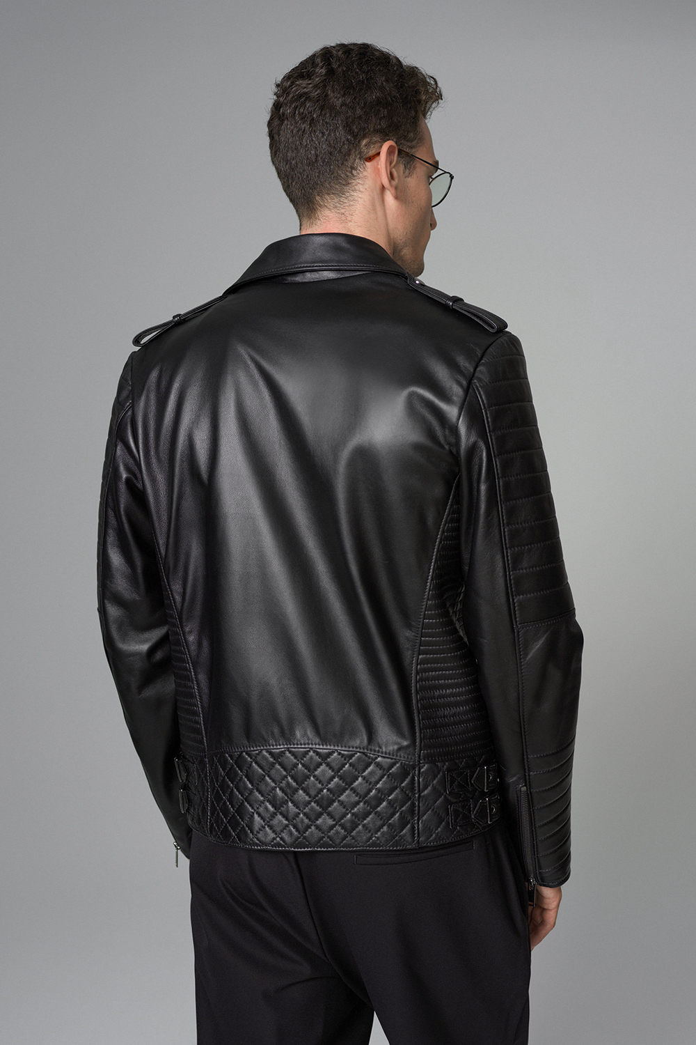 Geaca biker din piele de ovina 3029 negru 2