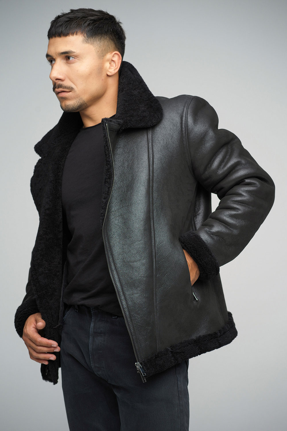 Geaca din blana de miel 368 negru 3