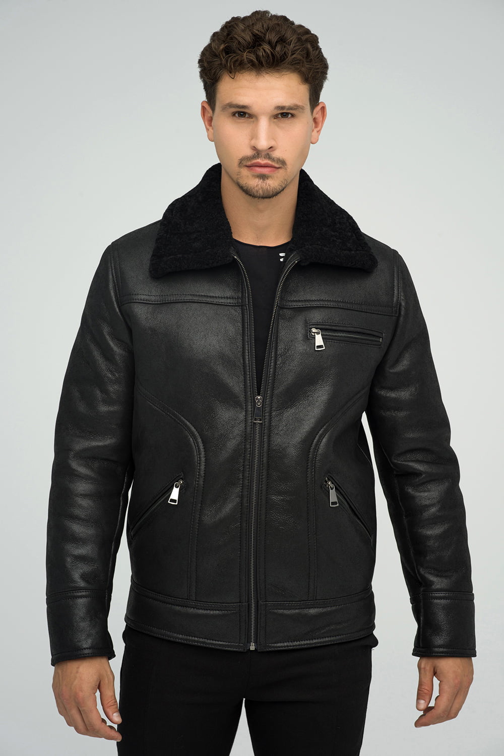 Geaca din blana de miel 378 negru 1
