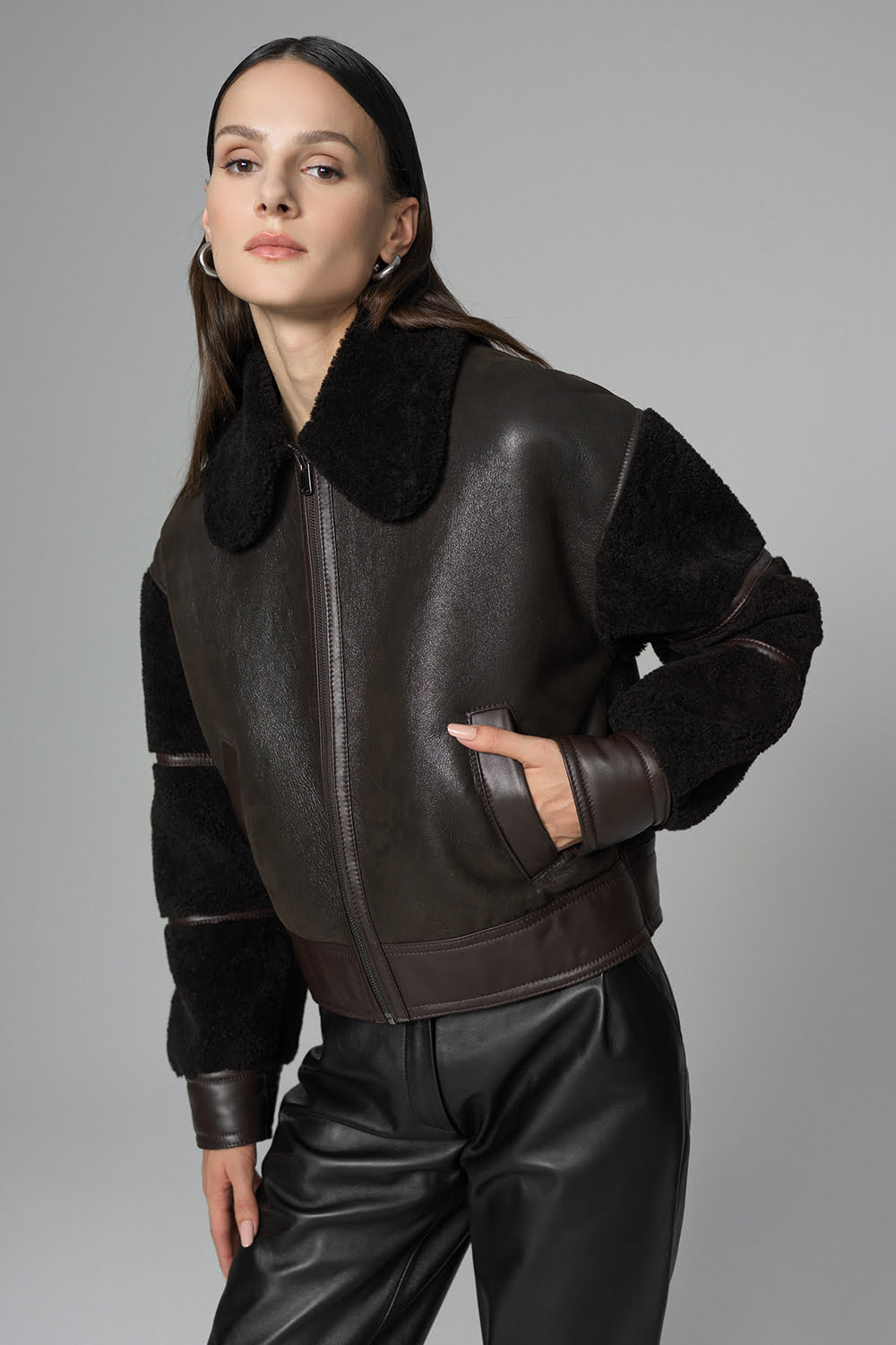 Geaca din blana de miel oversized 2069 maro 1