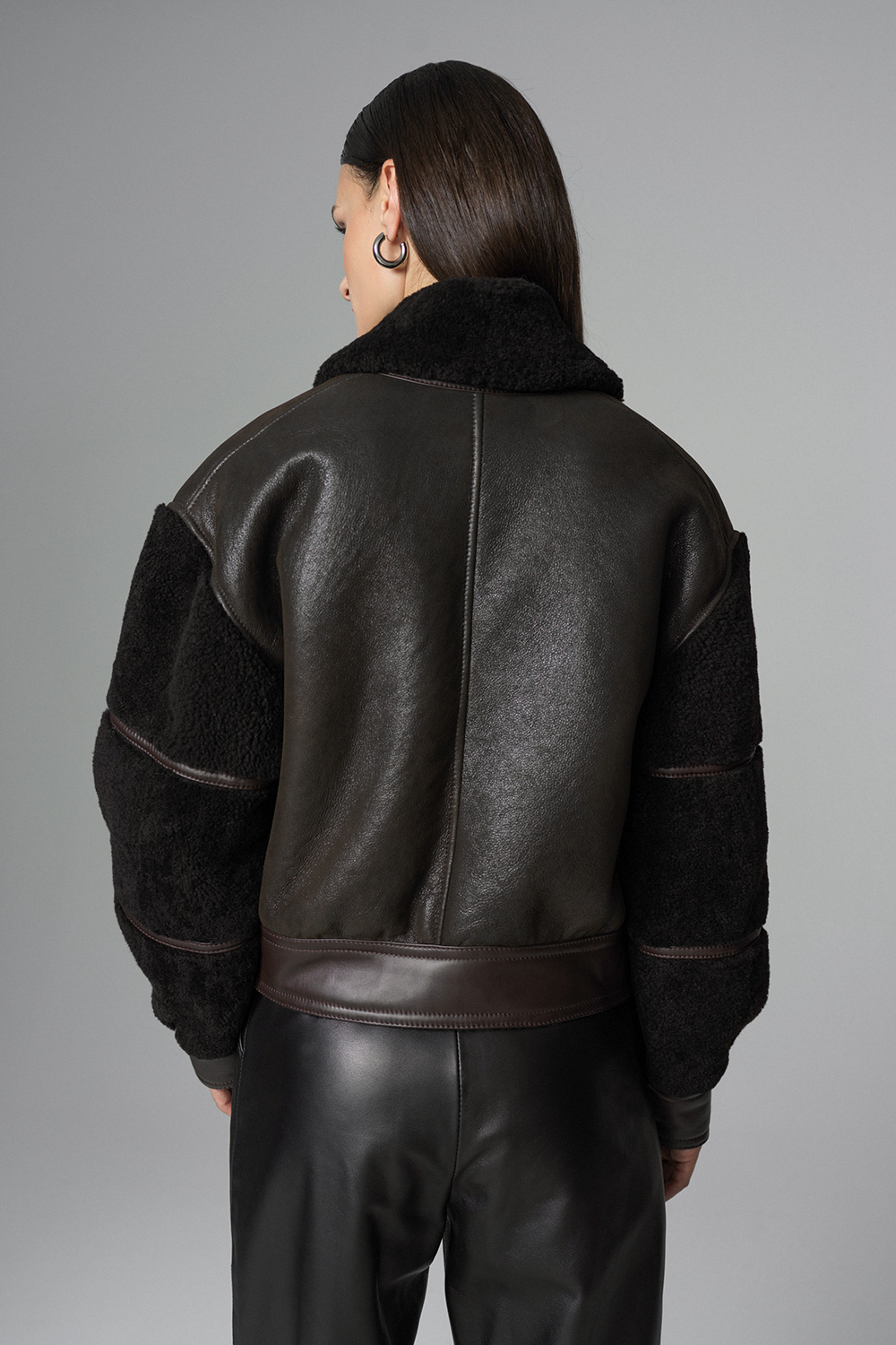 Geaca din blana de miel oversized 2069 maro 2