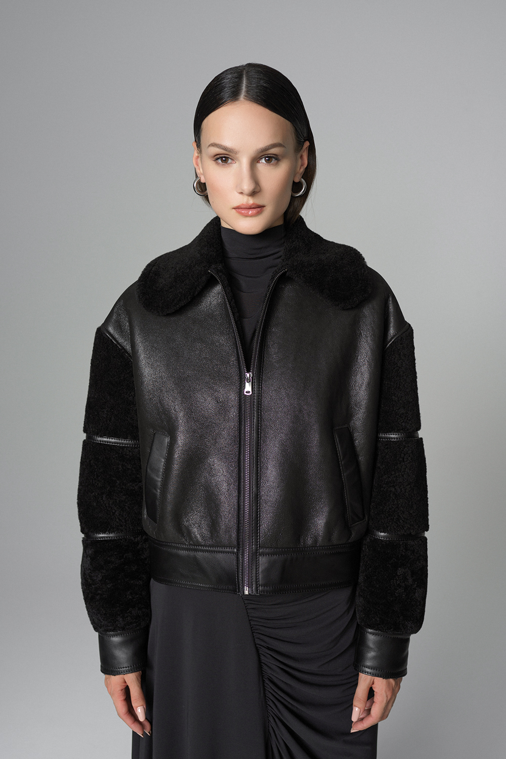Geaca din blana de miel oversized 2069 negru 1
