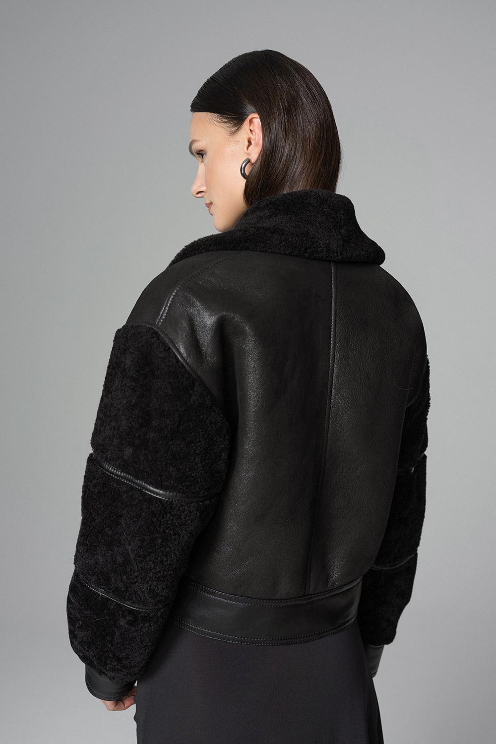 Geaca din blana de miel oversized 2069 negru 2