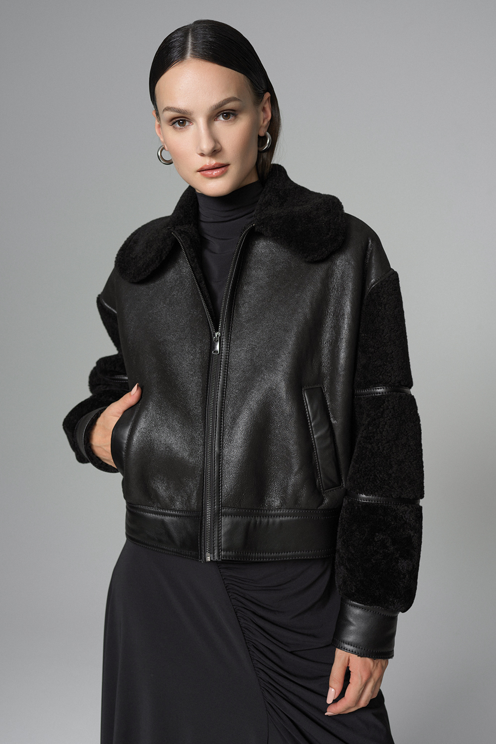 Geaca din blana de miel oversized 2069 negru 3