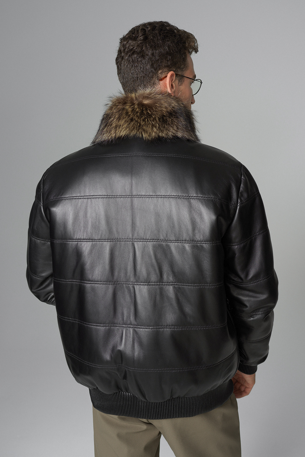 Geaca din piele de miel si blana de raton reversibila 392 negru 2