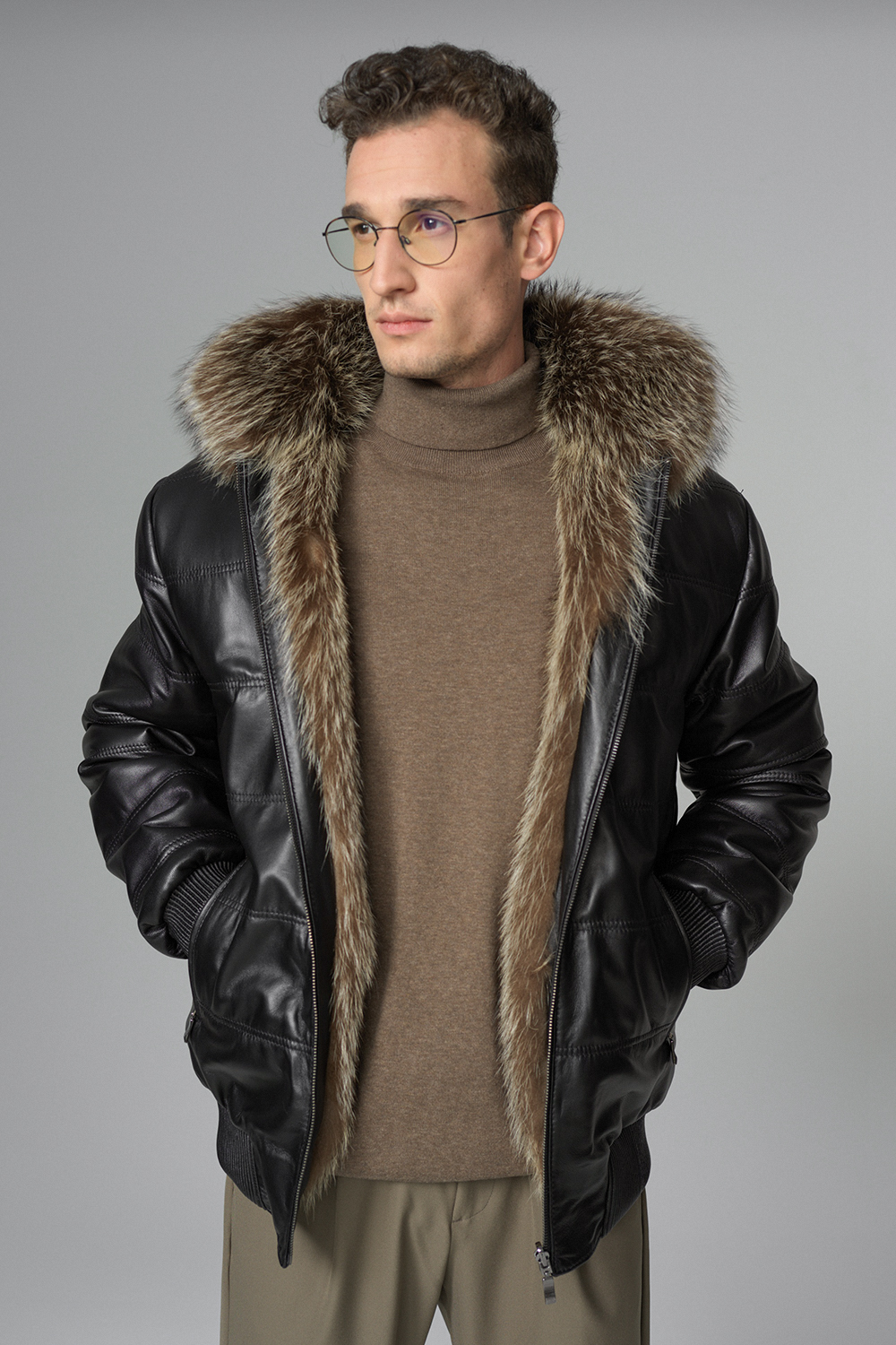 Geaca din piele de miel si blana de raton reversibila 392 negru 3