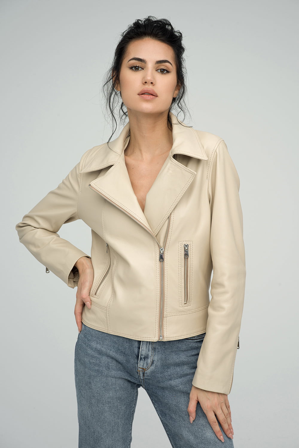 Geaca din piele de ovina 1033 crem 1