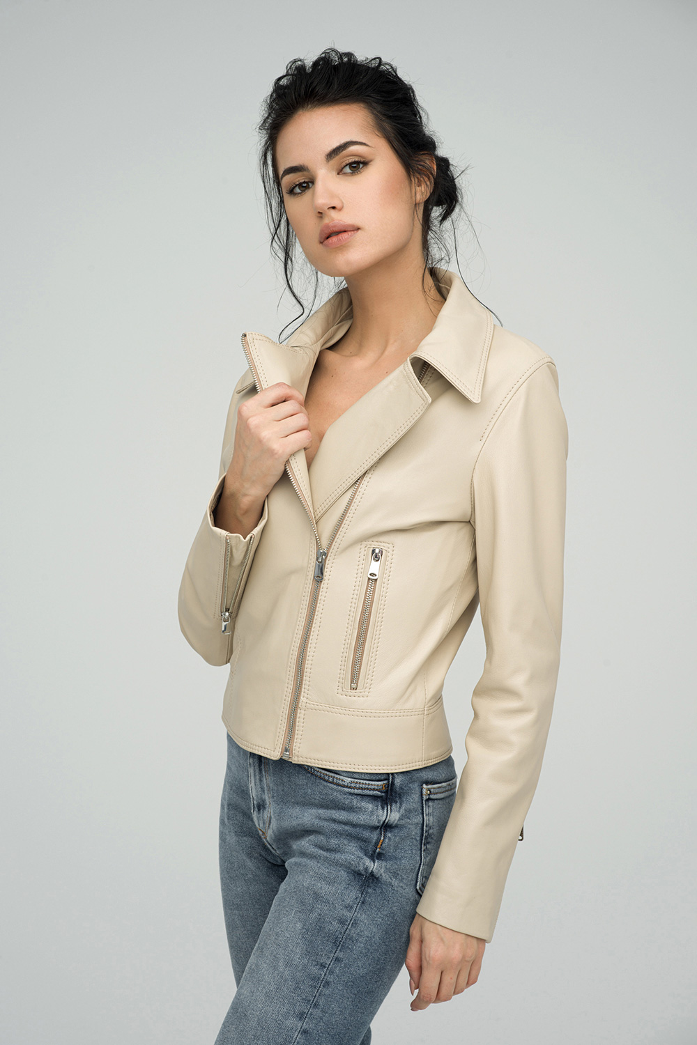 Geaca din piele de ovina 1033 crem 2