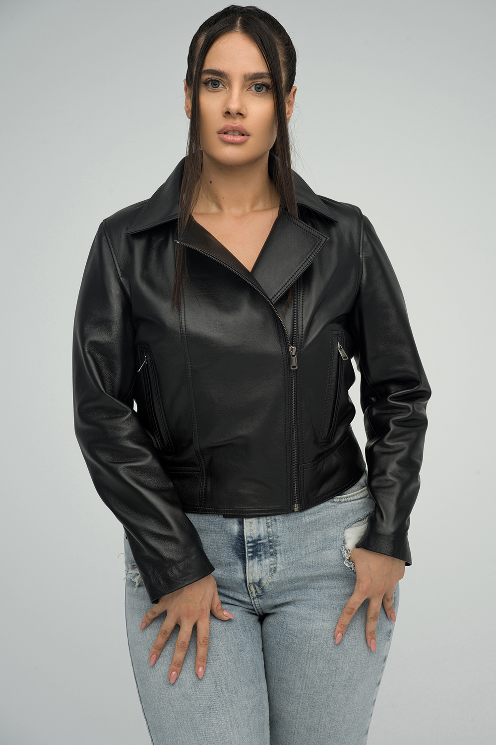 Geaca din piele de ovina 1033 negru 1