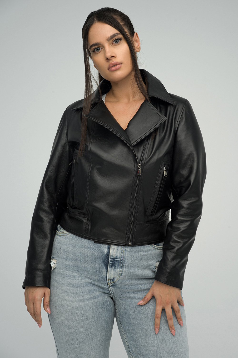 Geaca din piele de ovina 1033 negru 2