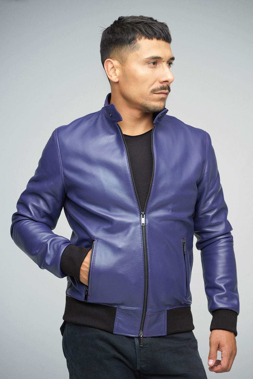 Geaca din piele de ovina 3023 mov 2