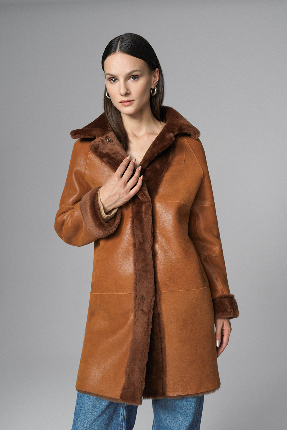 Haina din blana de miel reversibila 2071 coniac 4