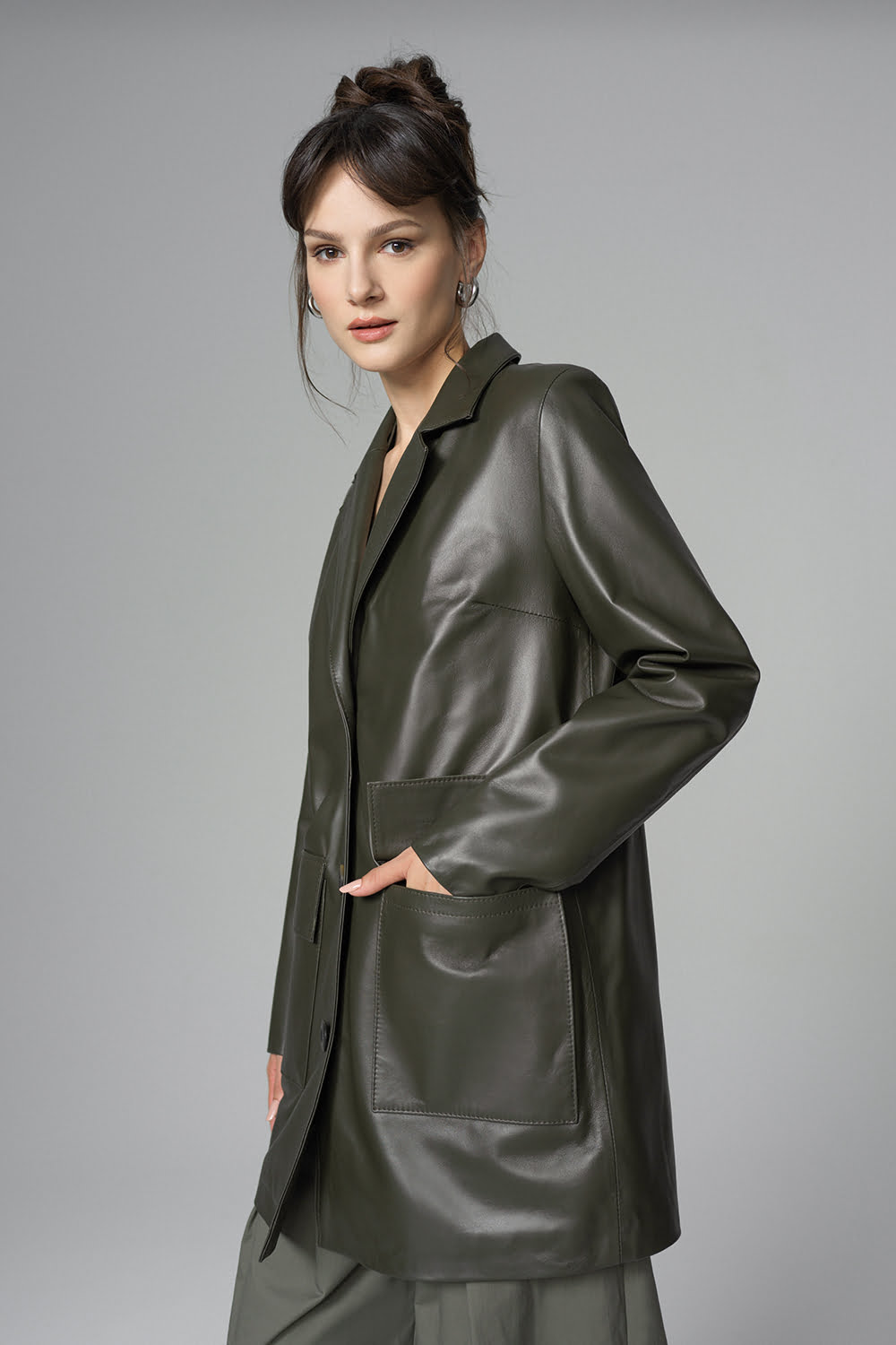 Haina din piele de ovina 1042 oliv 1