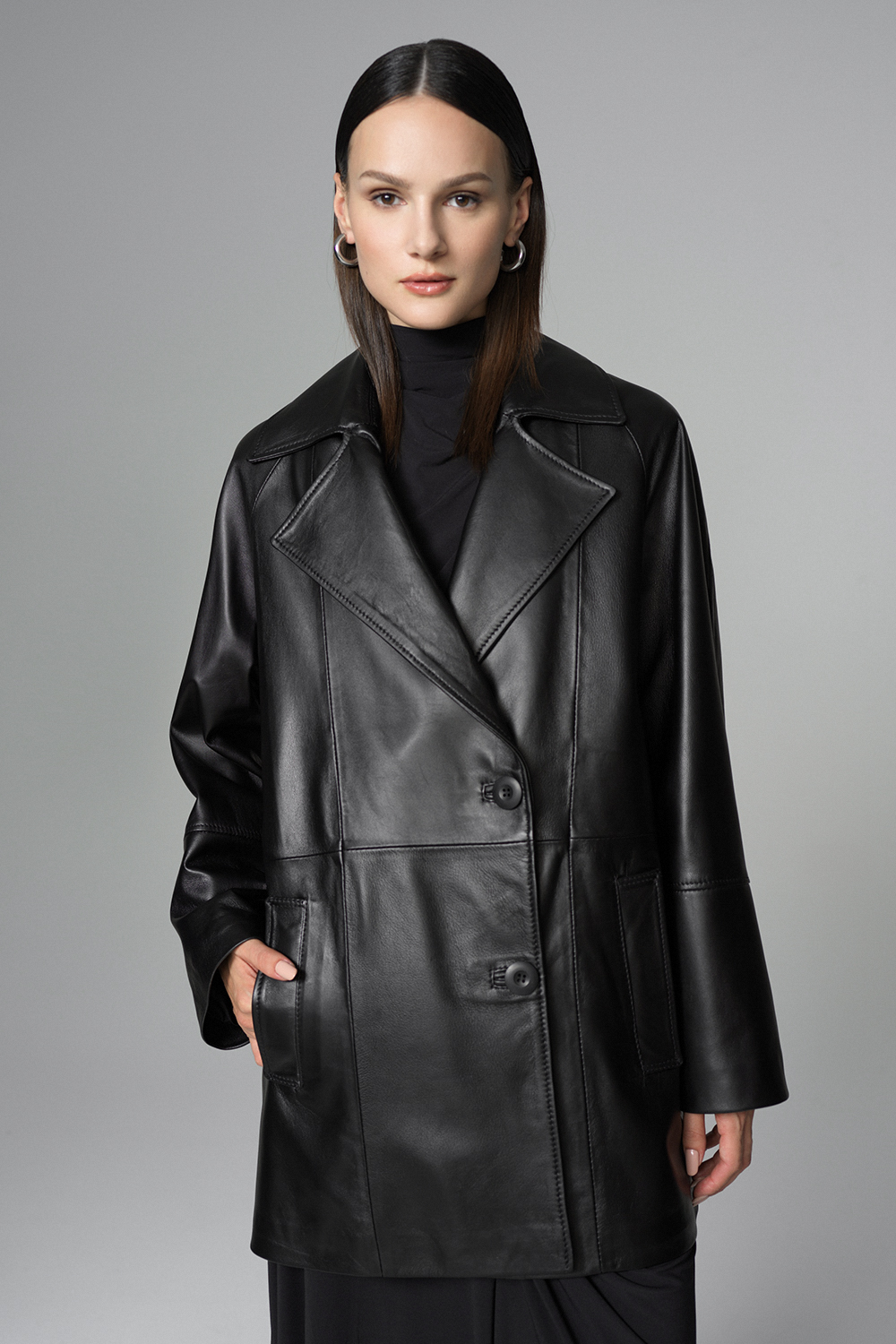 Haina din piele de ovina model clasic 1041 negru 3