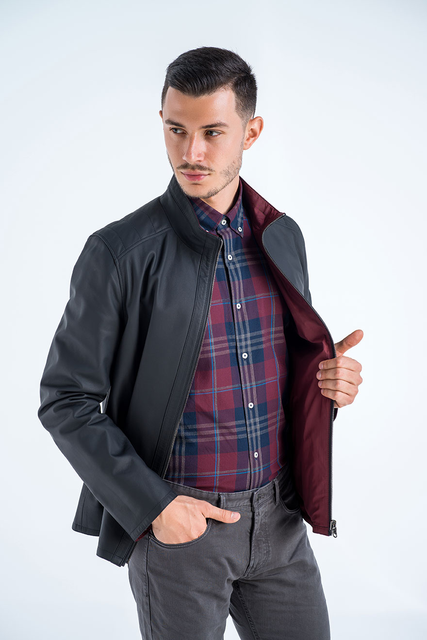 Jacheta din piele reversibila H MT006 negru 2 1