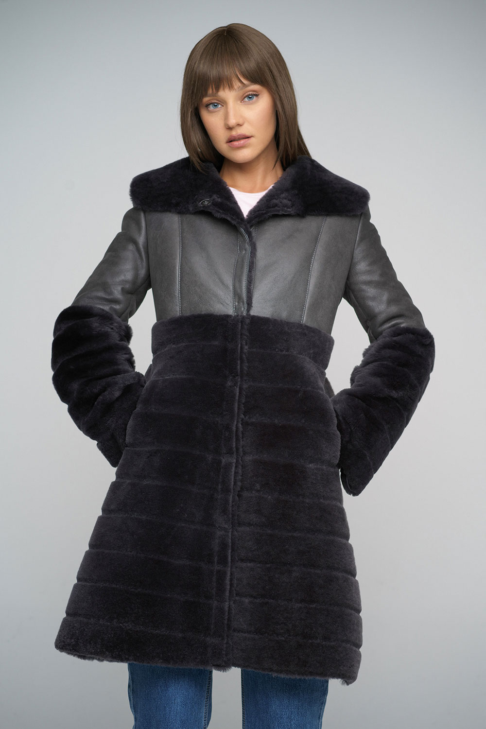 Palton din blana de miel 2033 gri 1