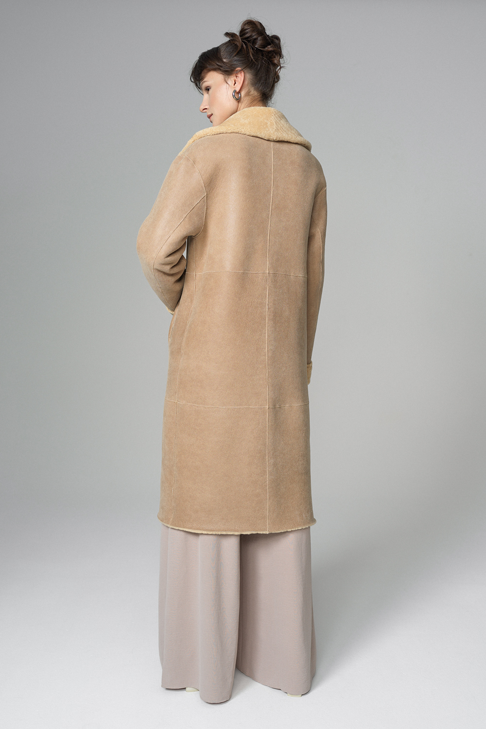 Palton din blana de miel merinos reversibil 2082 galben 4