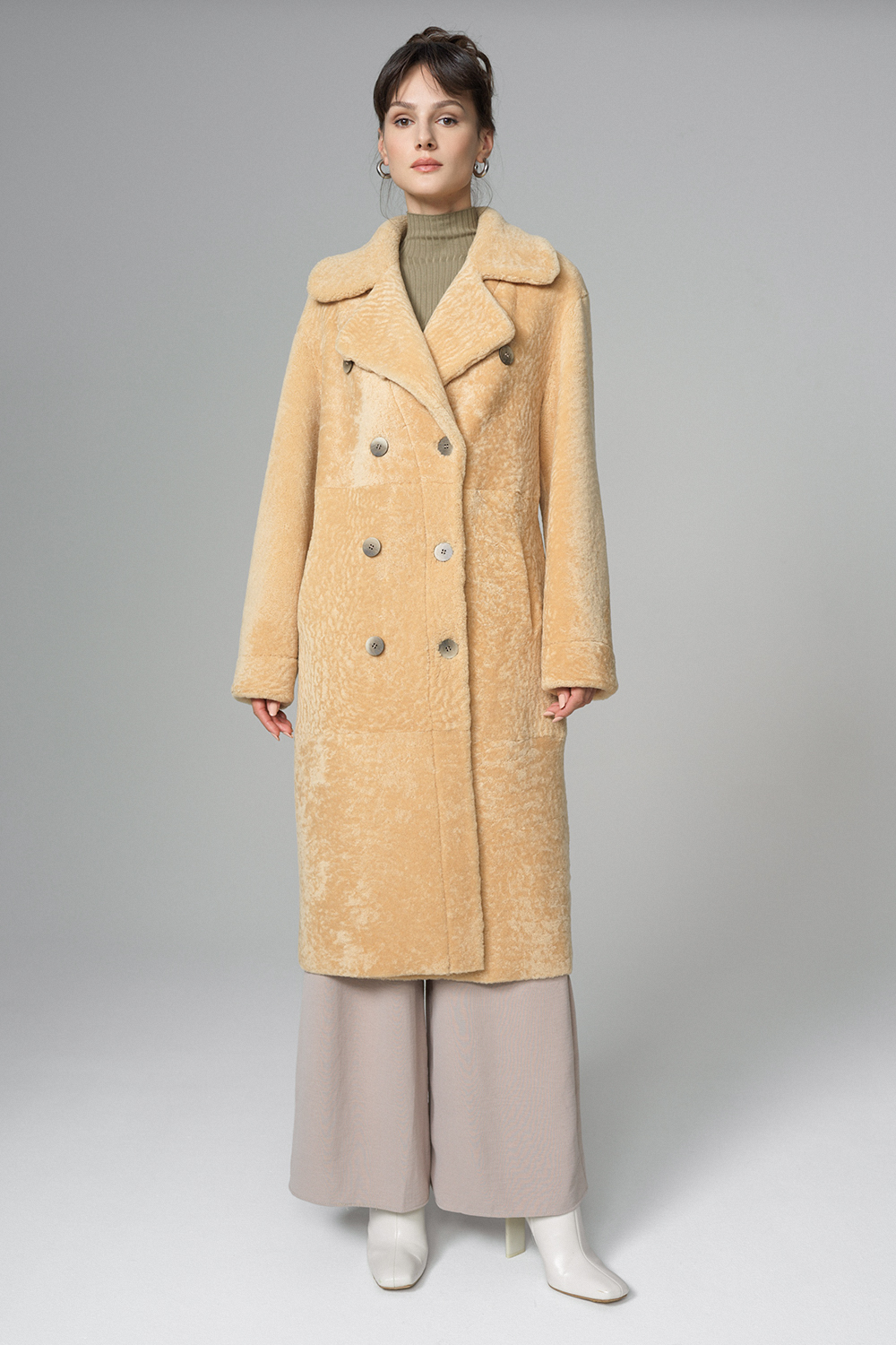Palton din blana de miel merinos reversibil 2082 galben 6