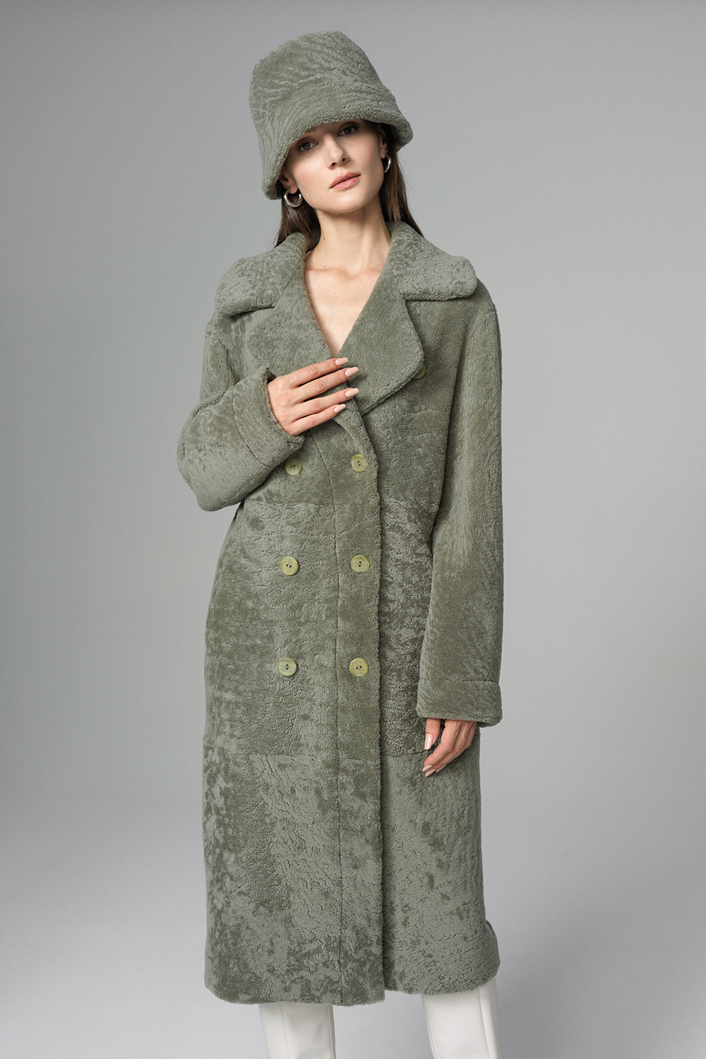 Palton din blana de miel merinos reversibil 2082 menta 2