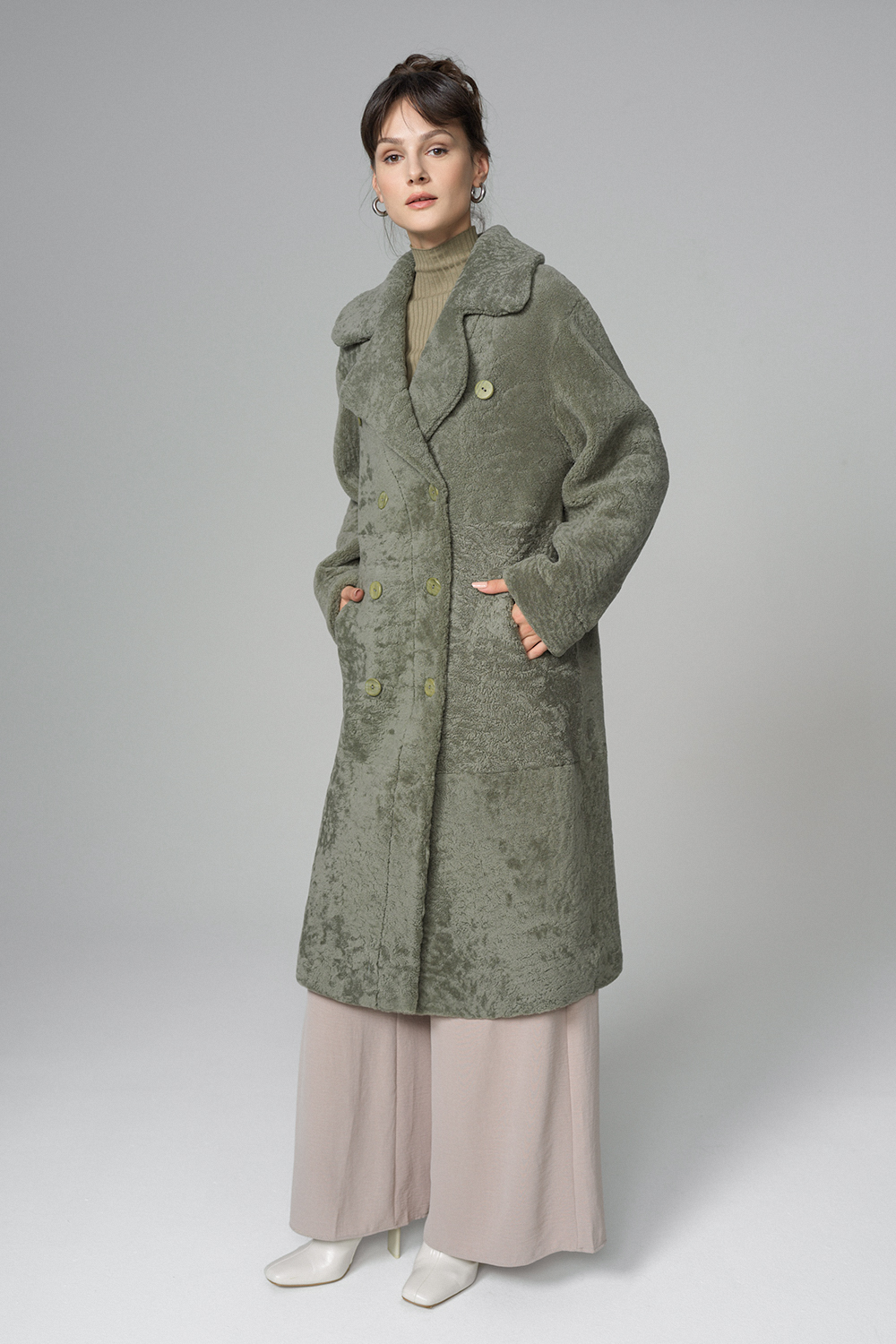 Palton din blana de miel merinos reversibil 2082 menta 5