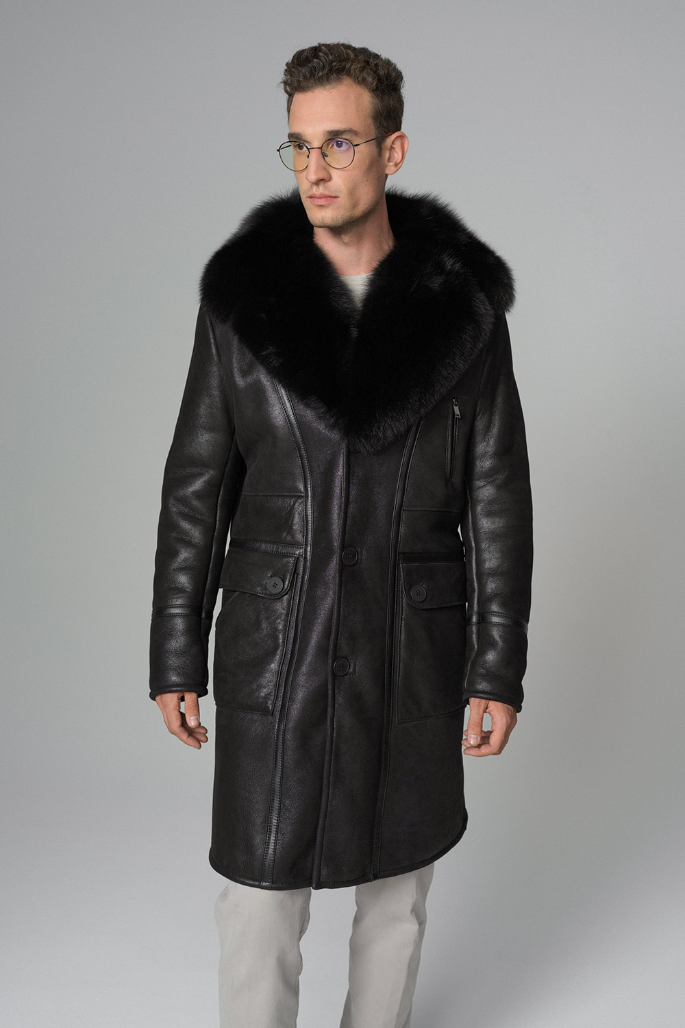 Palton din blana de miel si blana de raton 390 negru 1