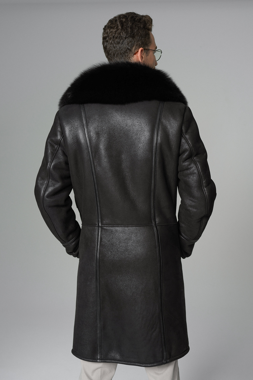 Palton din blana de miel si blana de raton 390 negru 3