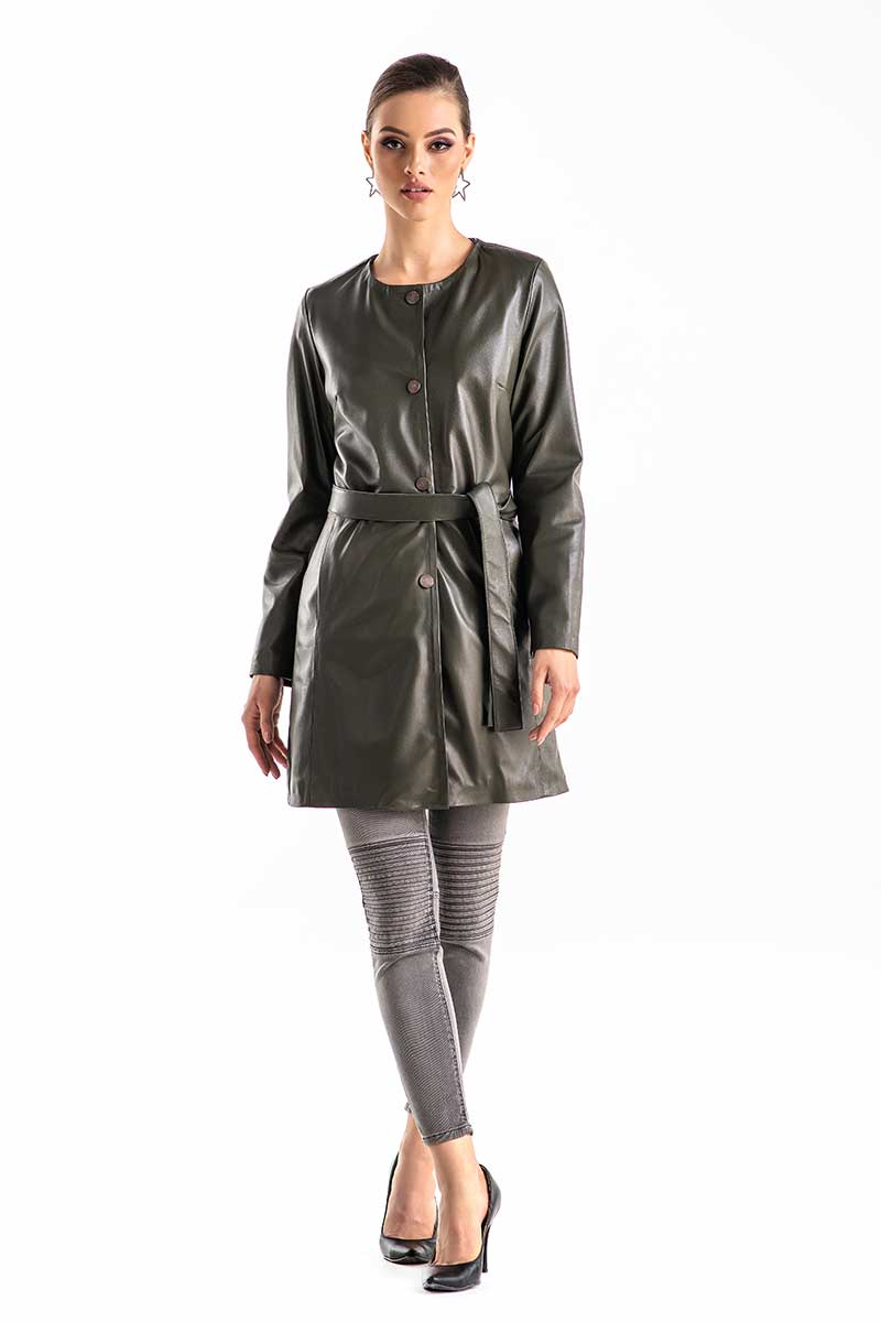 Palton din piele 1015 olive 1