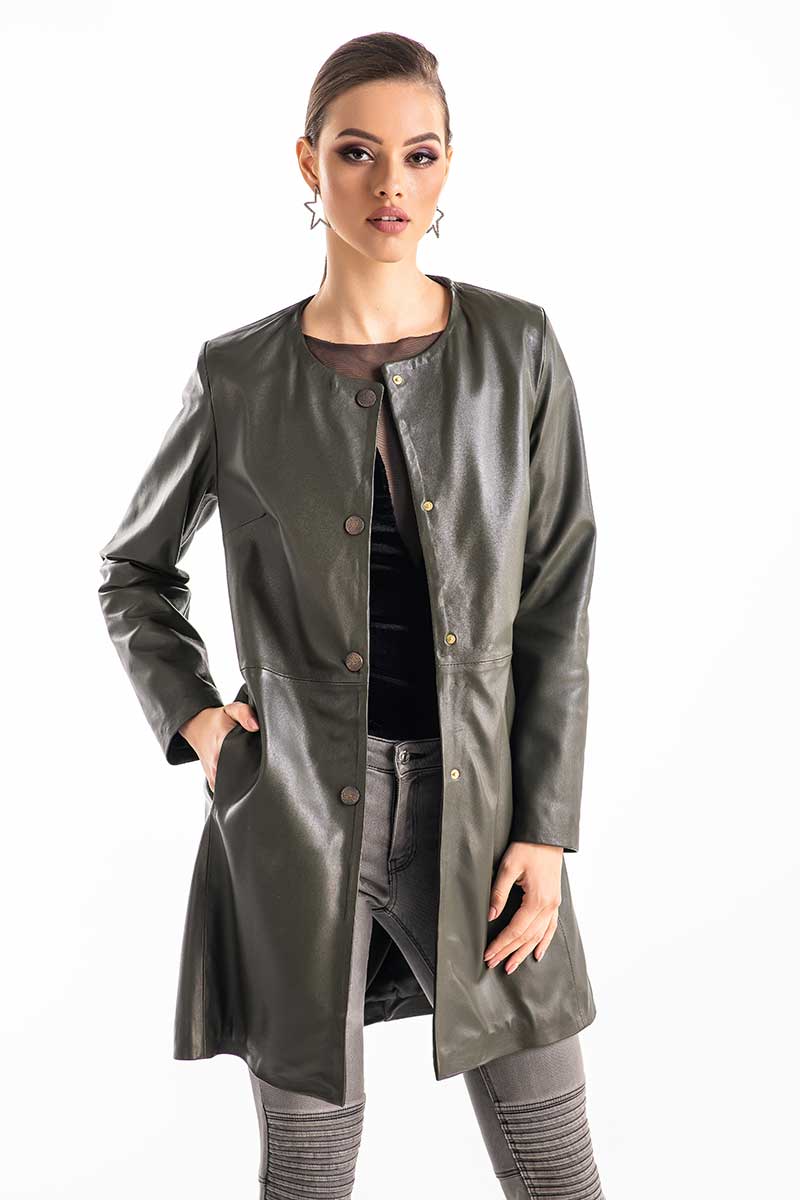 Palton din piele 1015 olive 2