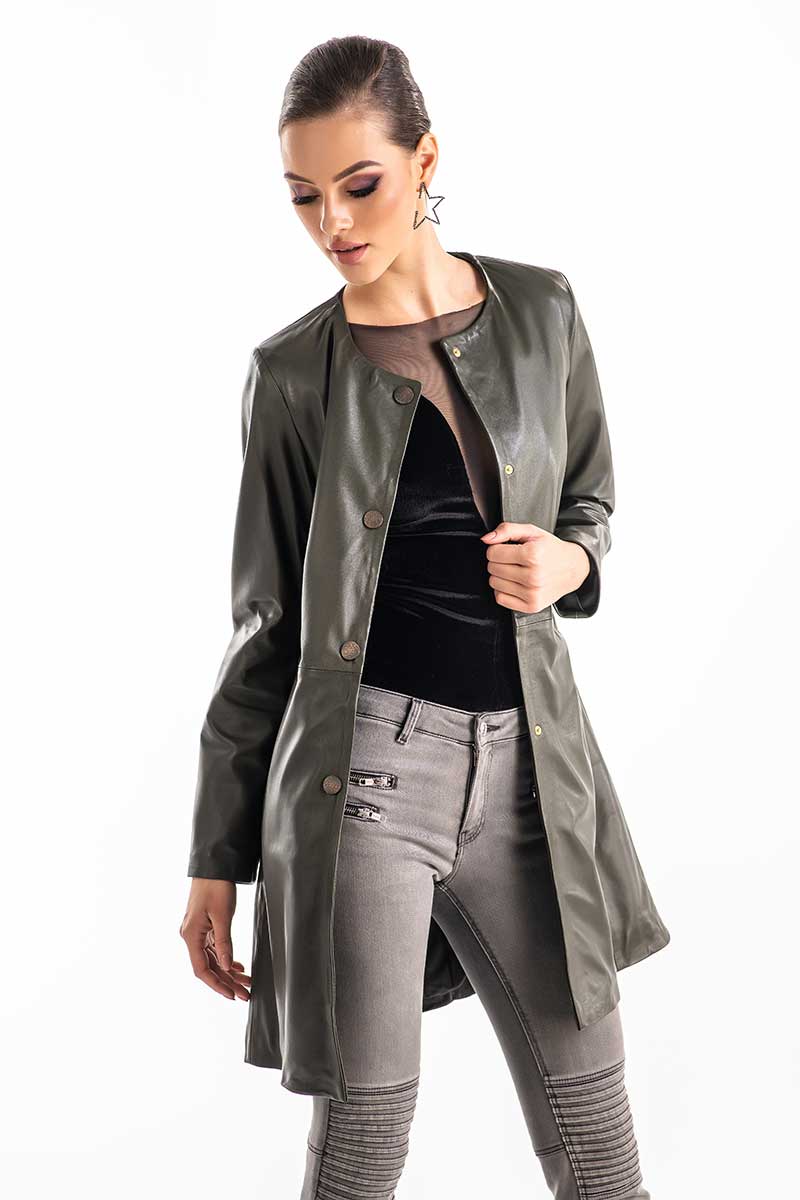 Palton din piele 1015 olive 4