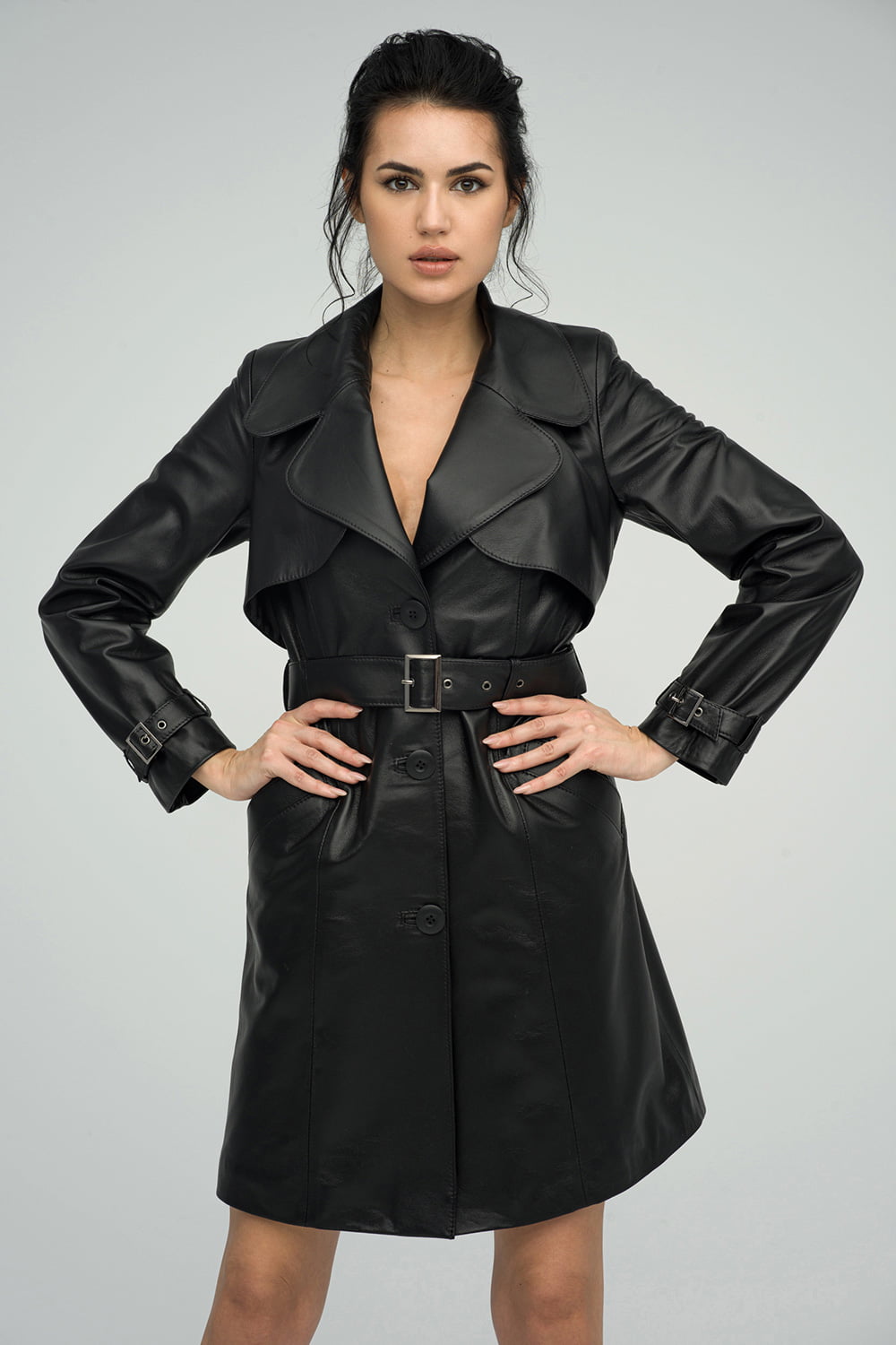 Palton din piele de ovina 1029 negru 1