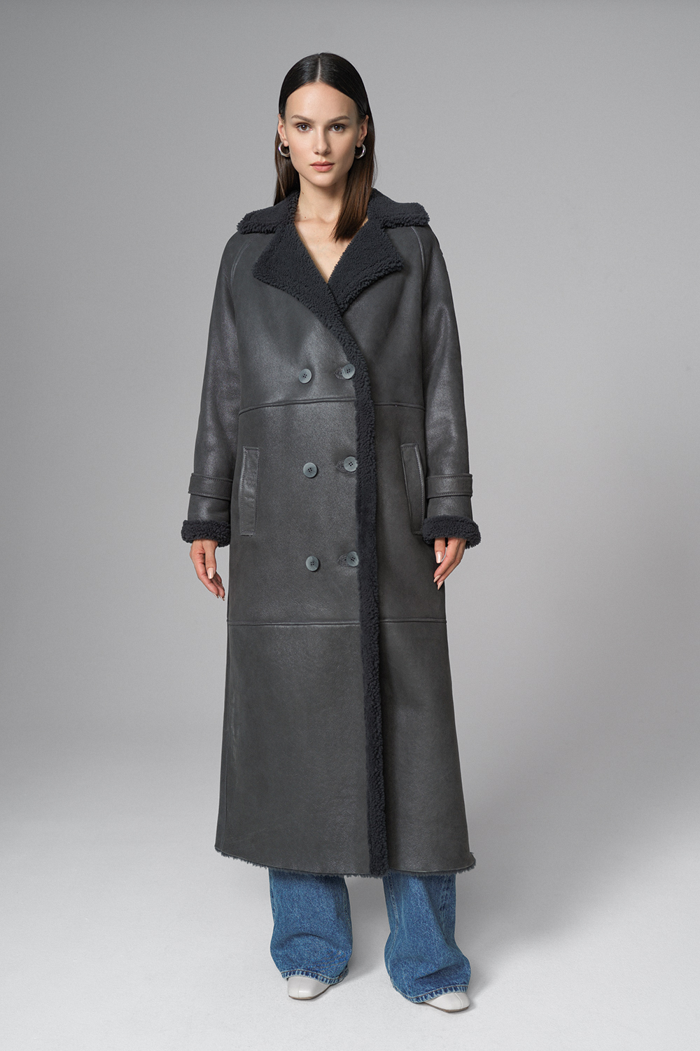 Palton oversized din blana de miel merinos 2079 gri 2