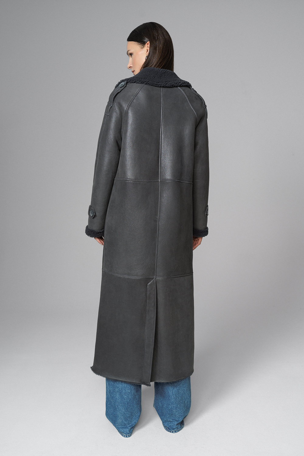 Palton oversized din blana de miel merinos 2079 gri 4