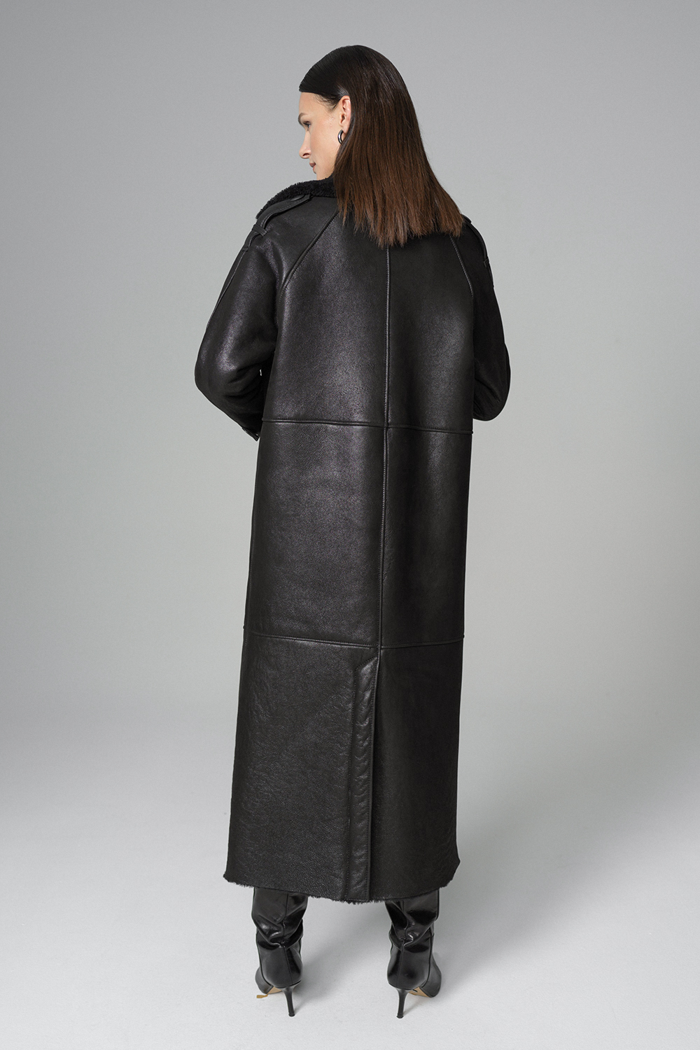 Palton oversized din blana de miel merinos 2079 negru 3