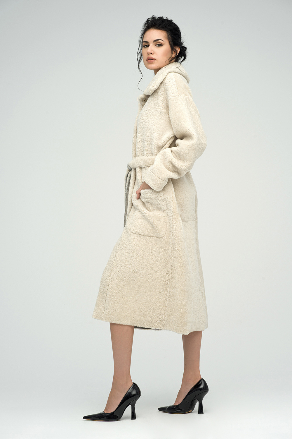 Palton reversibil din blana de miel merinos 2051 crem 2