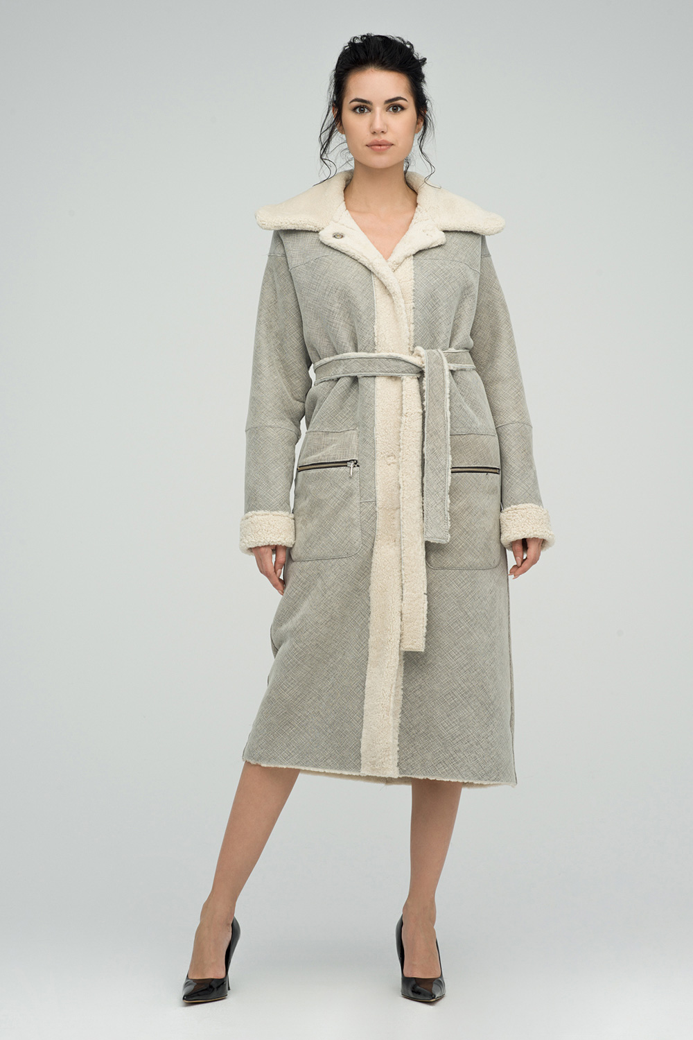 Palton reversibil din blana de miel merinos 2051 crem 3