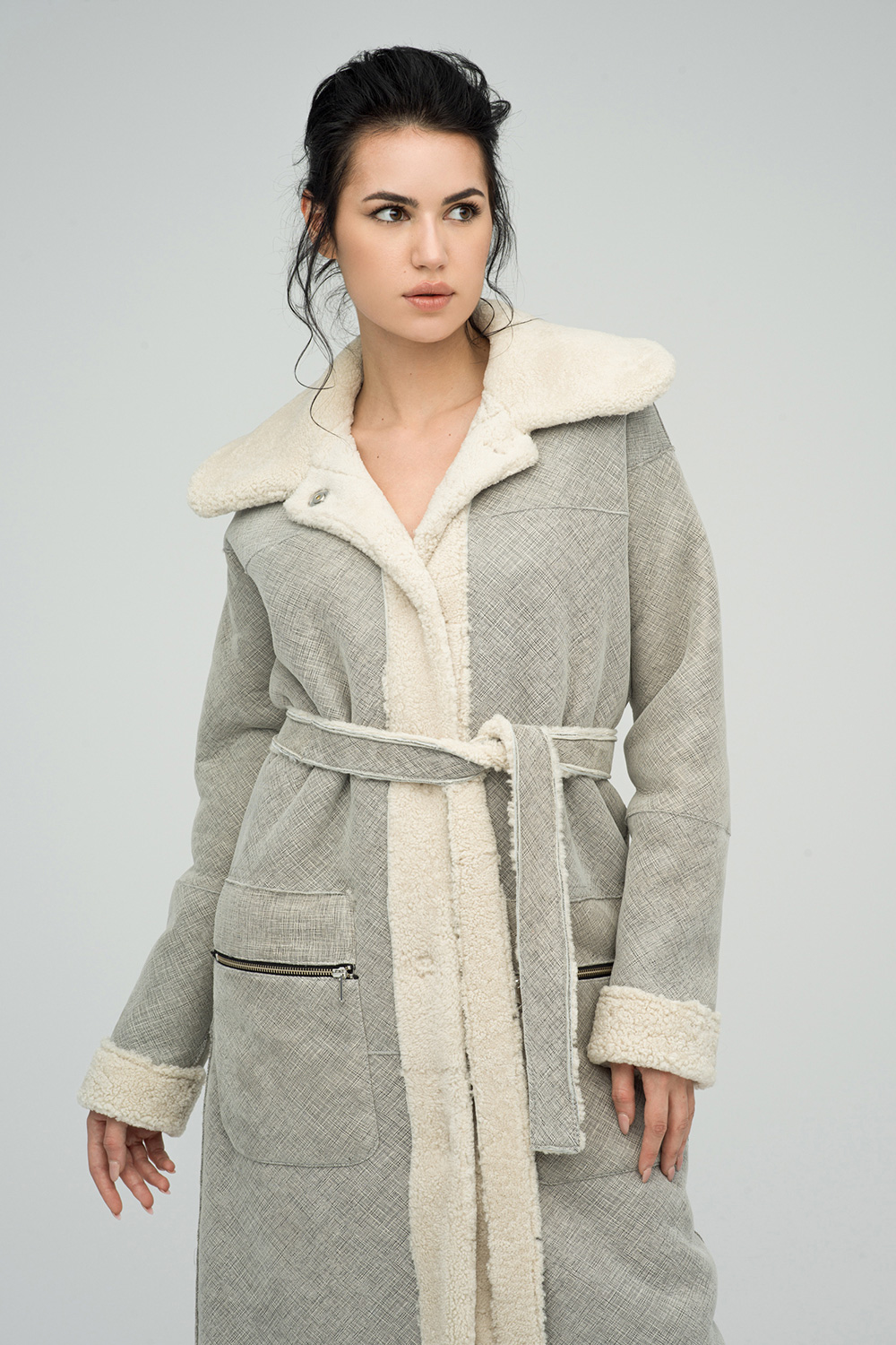 Palton reversibil din blana de miel merinos 2051 crem 5
