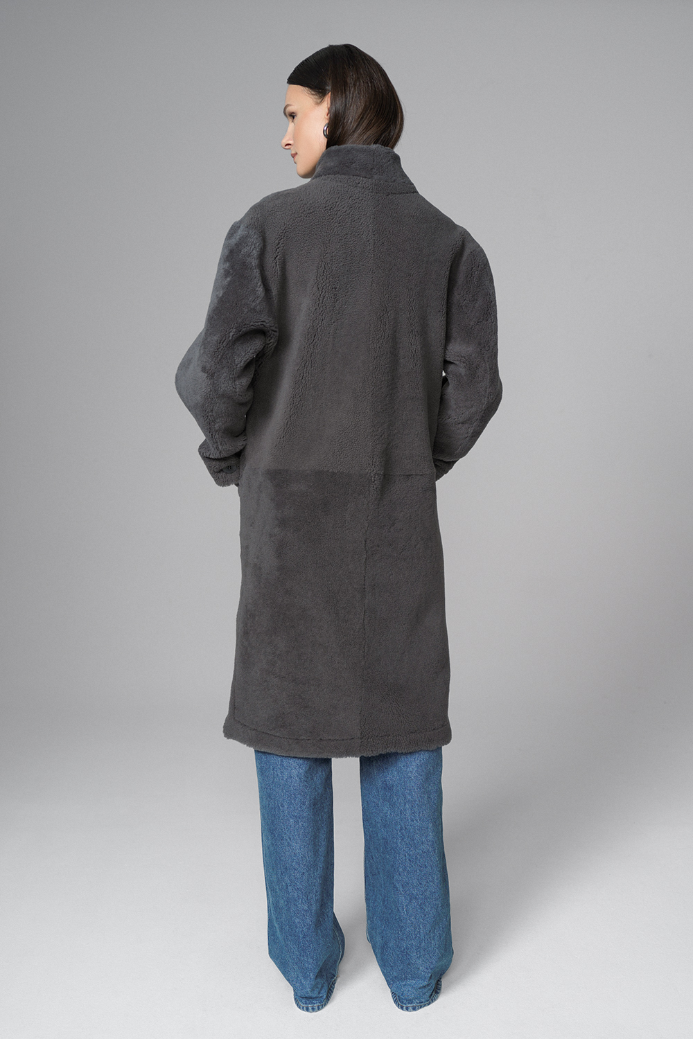Palton reversibil din blana de miel merinos 2080 gri 3