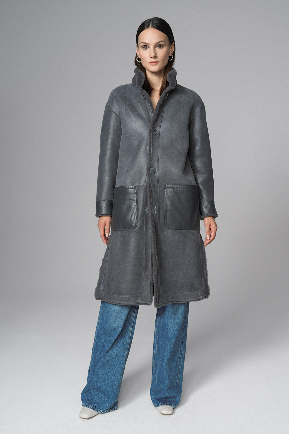 Palton reversibil din blana de miel merinos 2080 gri 5