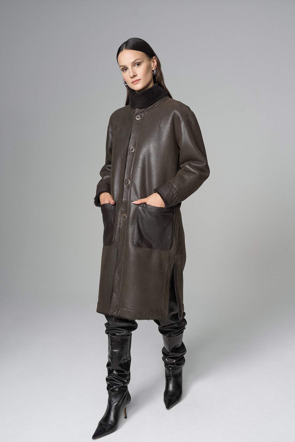 Palton reversibil din blana de miel merinos 2080 maro 4