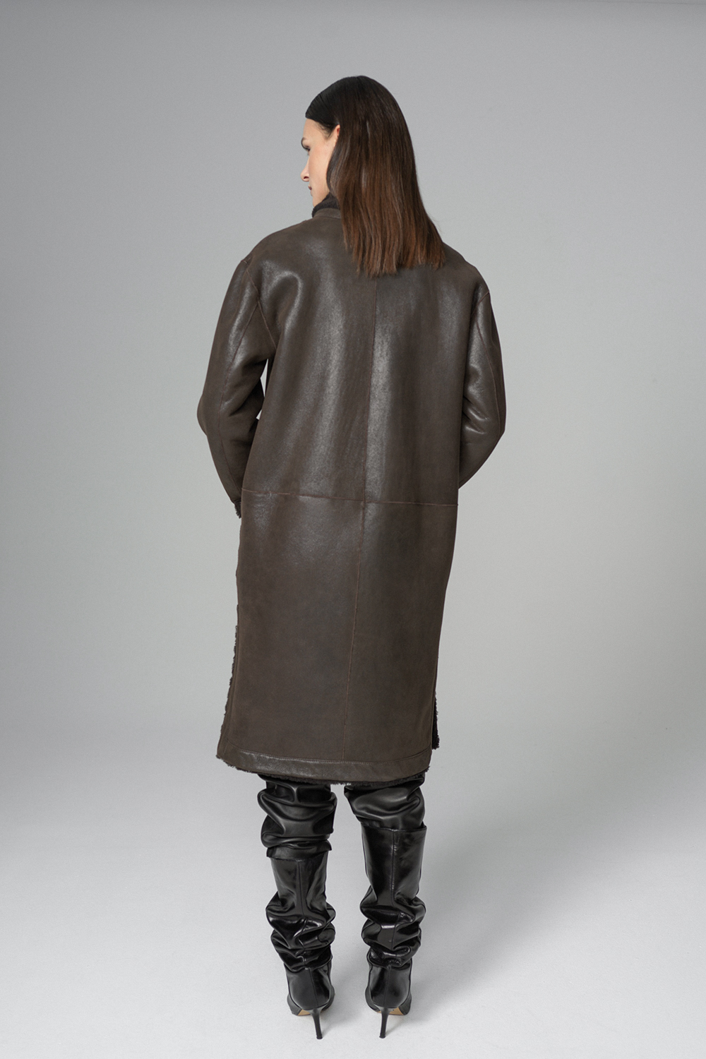 Palton reversibil din blana de miel merinos 2080 maro 5