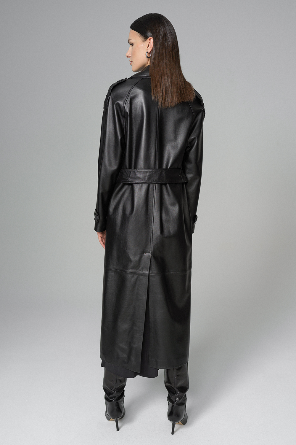 Trench oversized din piele de ovina 1040 negru 3