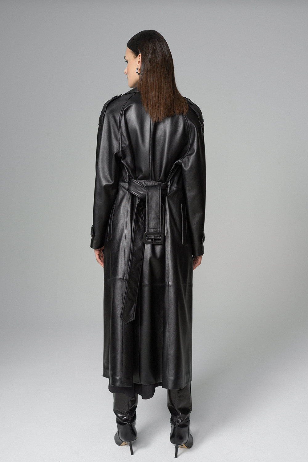 Trench oversized din piele de ovina 1040 negru 4