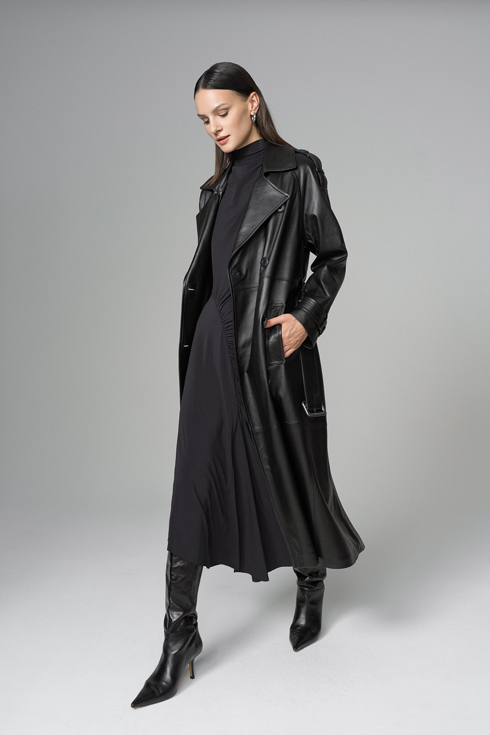 Trench oversized din piele de ovina 1040 negru 5