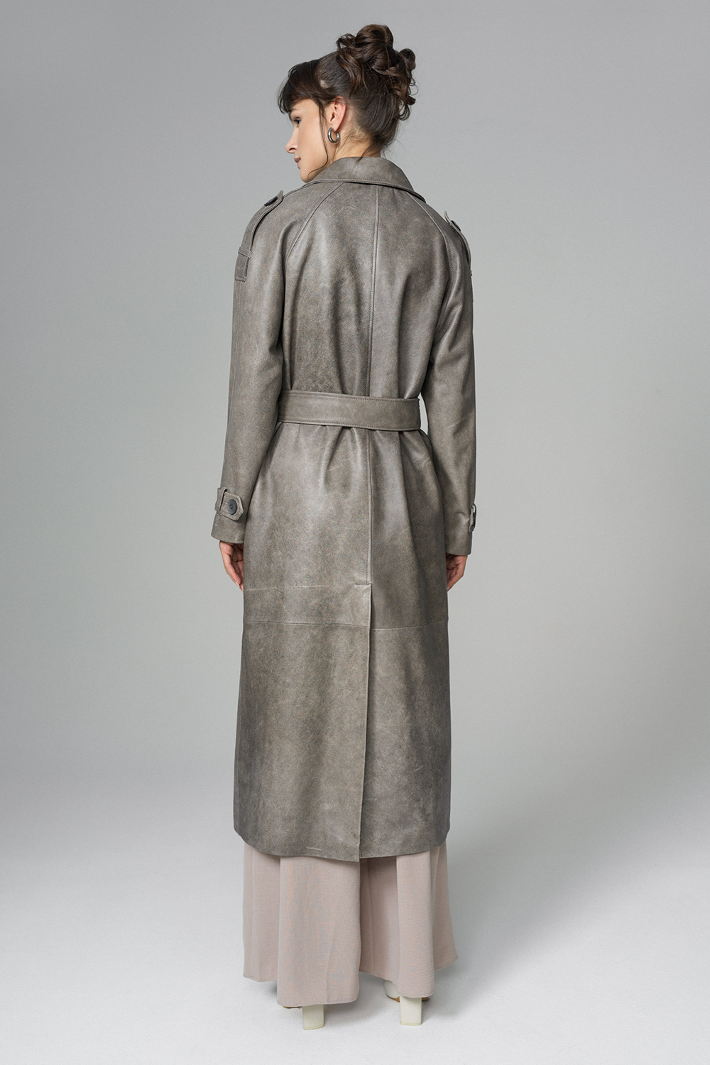 Trench oversized din piele de ovina 1040 vintage gri 2