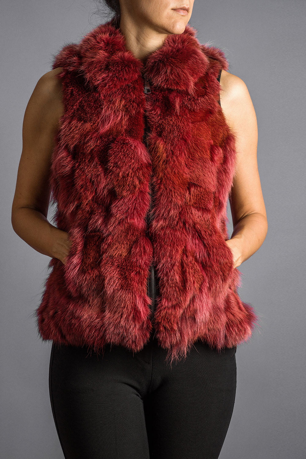 Vesta din blana de vulpe 21 rosu 1