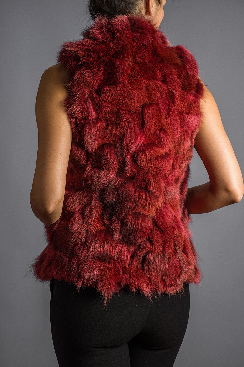 Vesta din blana de vulpe 21 rosu 2